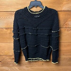 Bimba Y Lola Womens Cotton Sweater XS black oversized evening‎ Smoke yellow knit